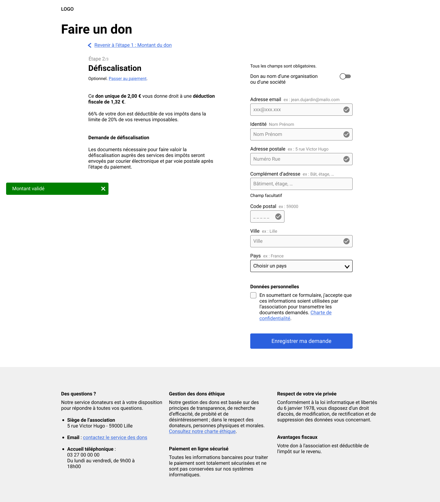 Version Desktop du wireframe de la page de défiscalisation