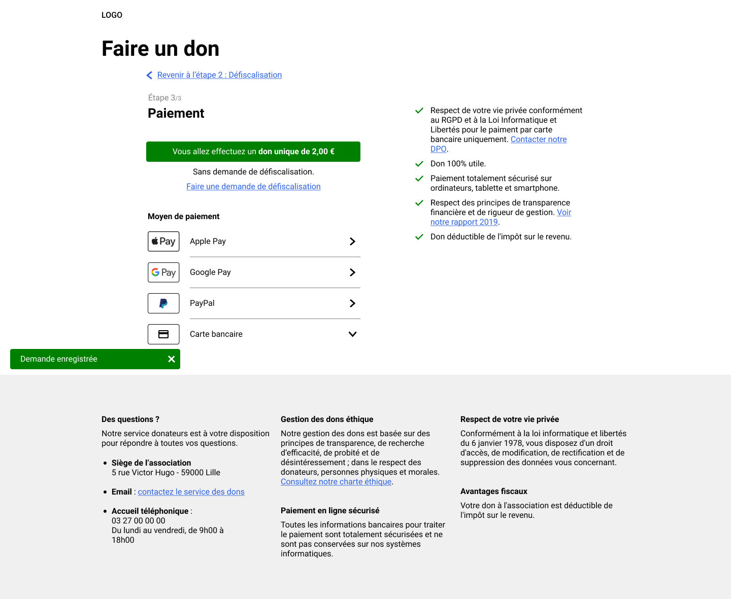 Version Desktop du wireframe de la page de paiement