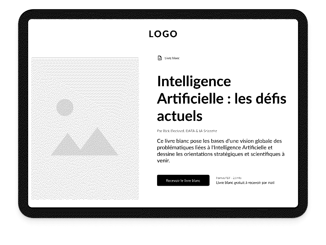 Illustration d'un wireframe représentant le début d'une landing page pour télécharger un livre blanc