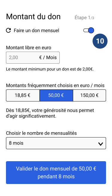 Zoom lorsque l'option du don mensuel a été activée