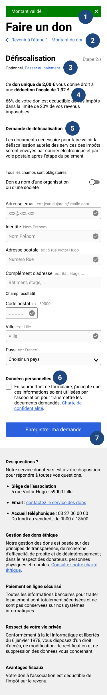 Wireframe de la seconde étape d'une page de don