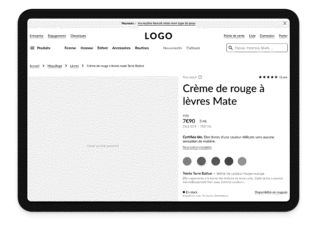 Illustration d'un wireframe représentant le début d'une page produit